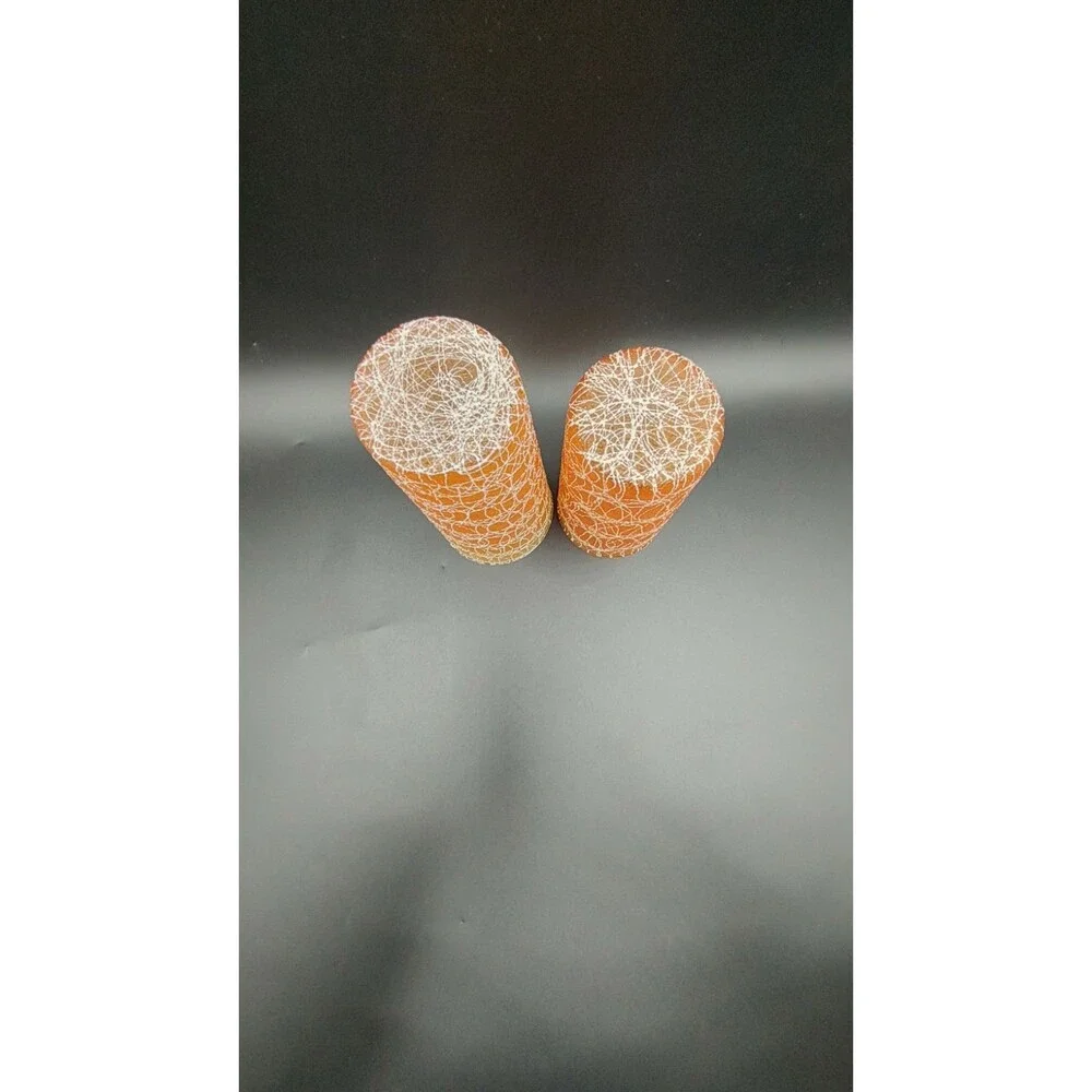 Pair 2 Spaghetti String Glasses Tumblers Rubber MCM VTG 50s 16 oz & 12 oz Orange